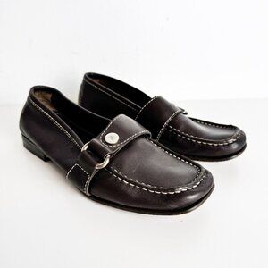 Celine Brown Leather Contrast Stitching Loafer size 35.5 C